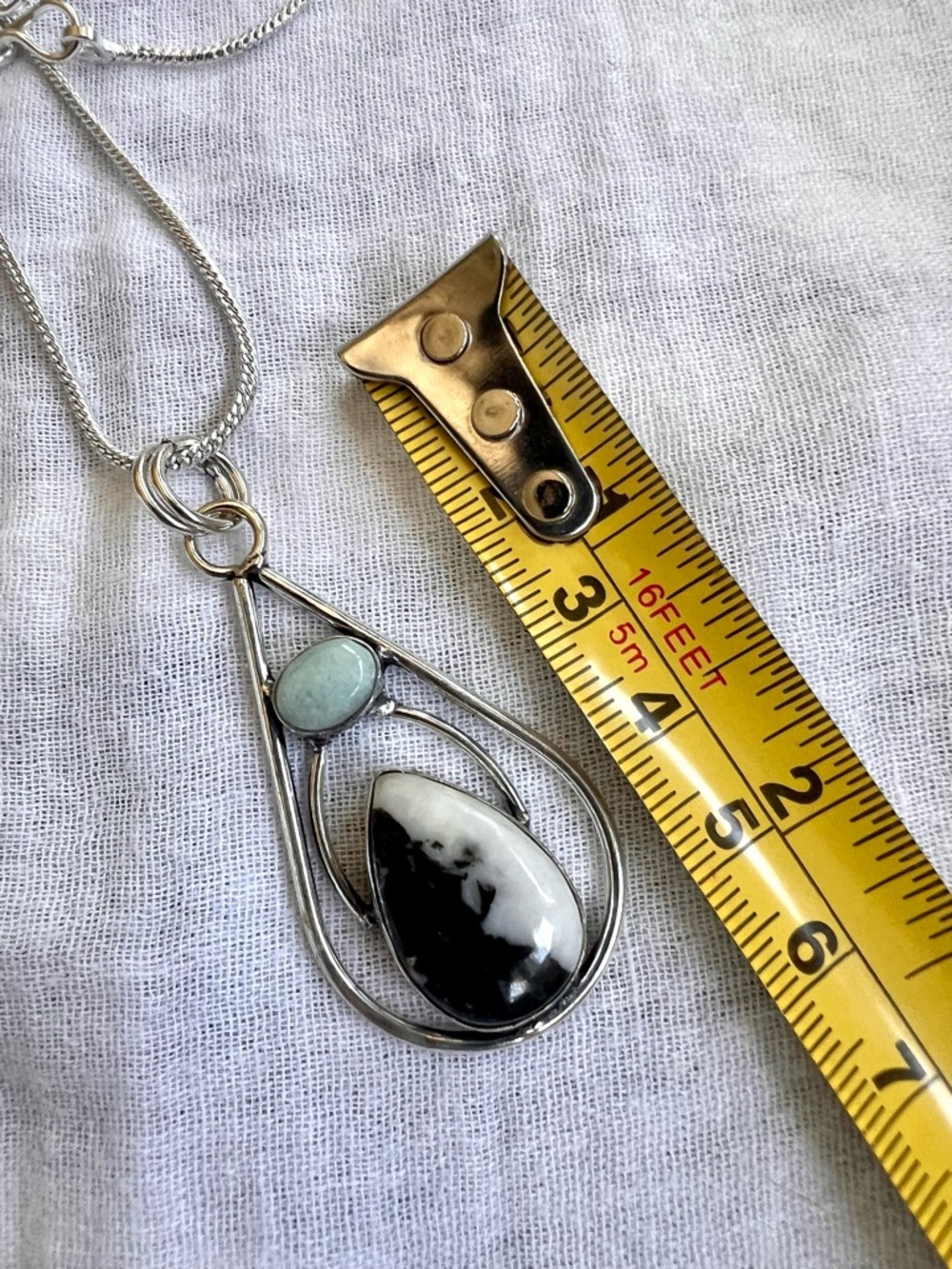 925 White Buffalo Turquoise Jasper + Larimar Pendant Necklace - Picture 3 of 7